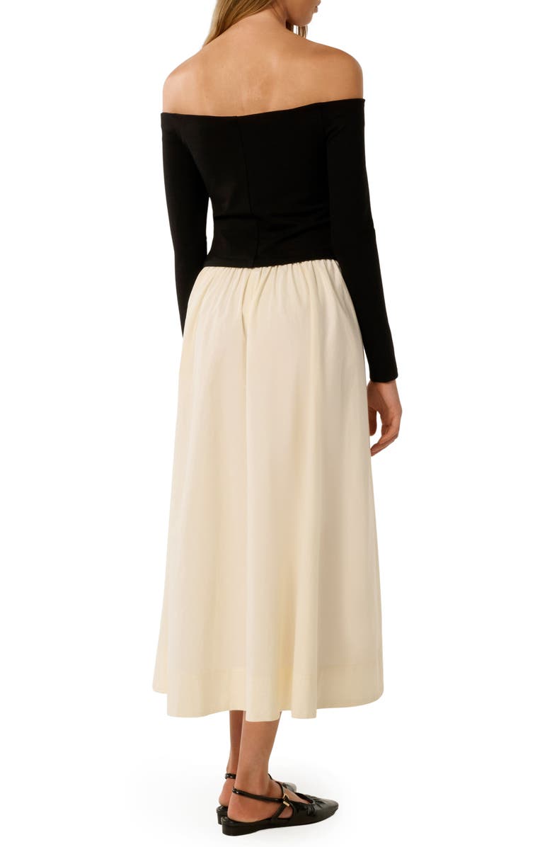 Ever New Savannah Off the Shoulder Long Sleeve Midi Dress, Alternate, color, Black / Cream