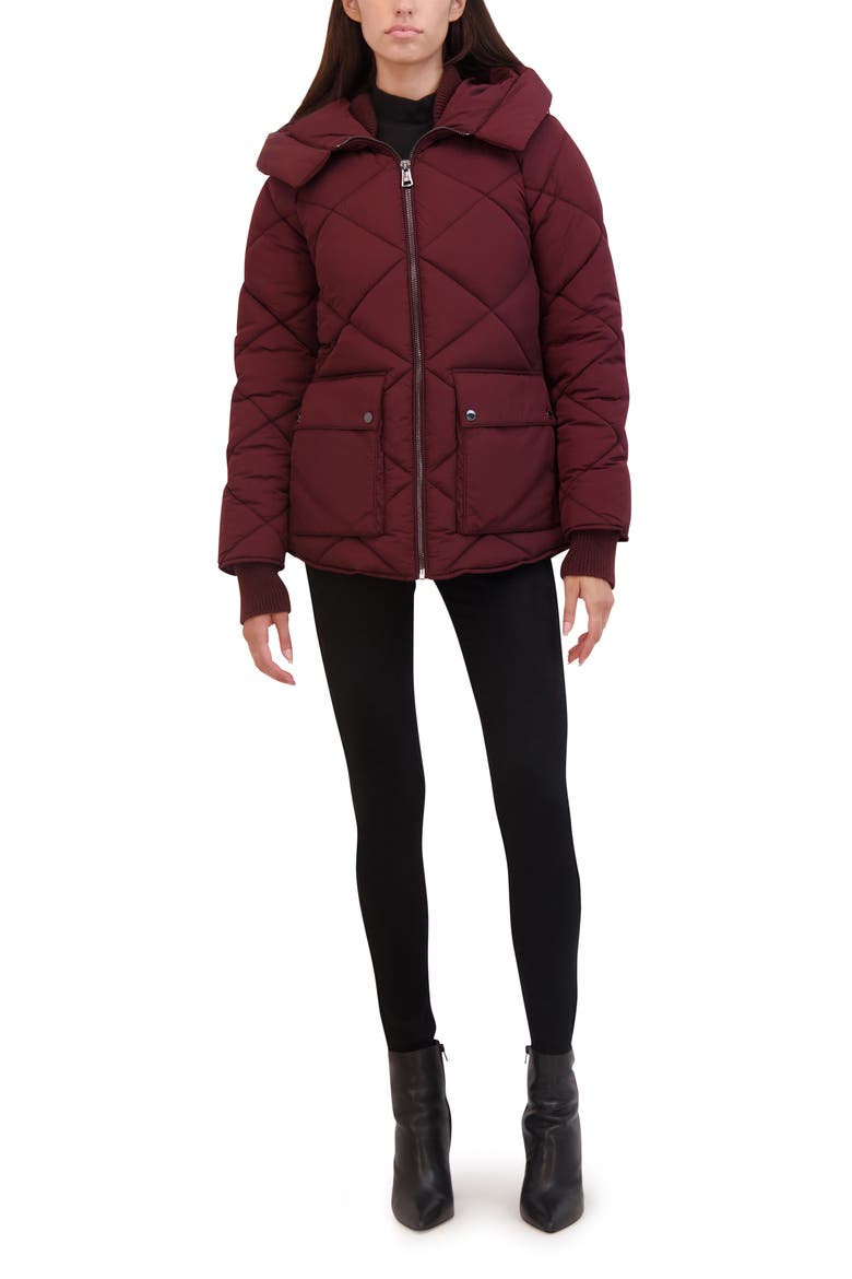Diamond Quilted Hooded Jacket, Alternate, color, WINE