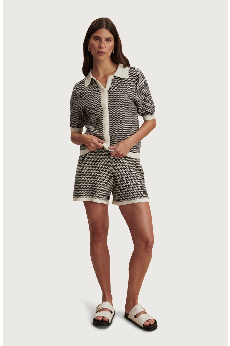 Gaelle Polo Cardigan, Alternate, color, SNOW WHITE / BLACK