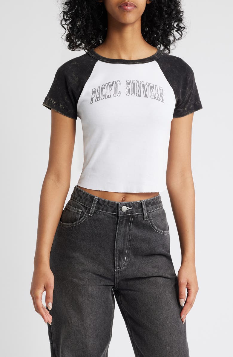 PacSun Arch Washed Raw Edge Cotton T-Shirt, Main, color, White/Washed Black