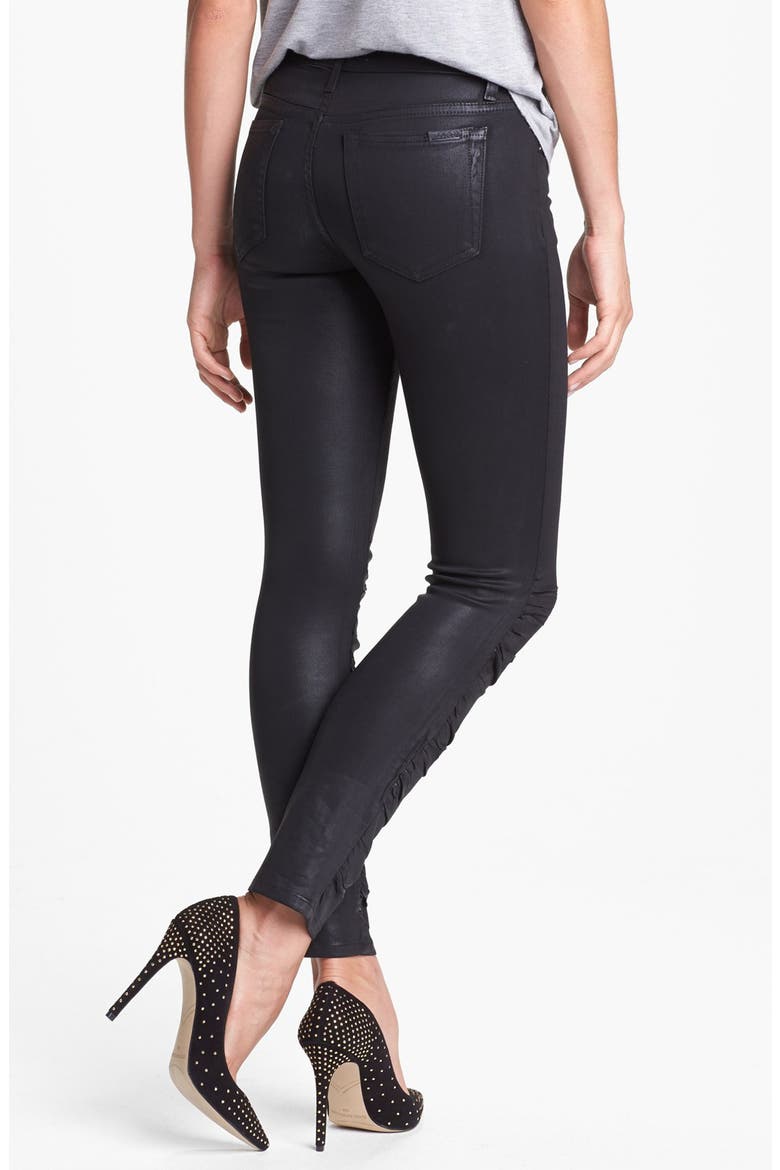 Ruched Coated Skinny Jeans, Alternate, color, JET BLACK