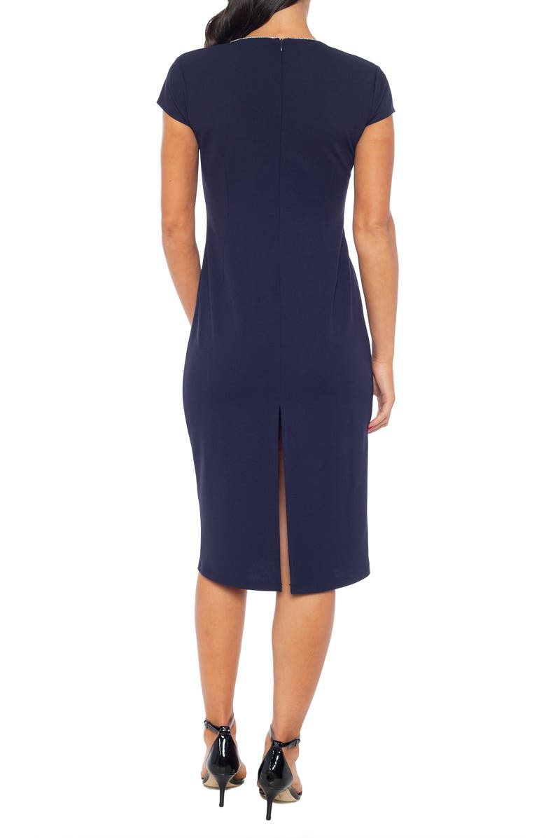 Marina Crystal Embellished Neck Cape Sleeve Sheath Cocktail Dress, Alternate, color, Navy