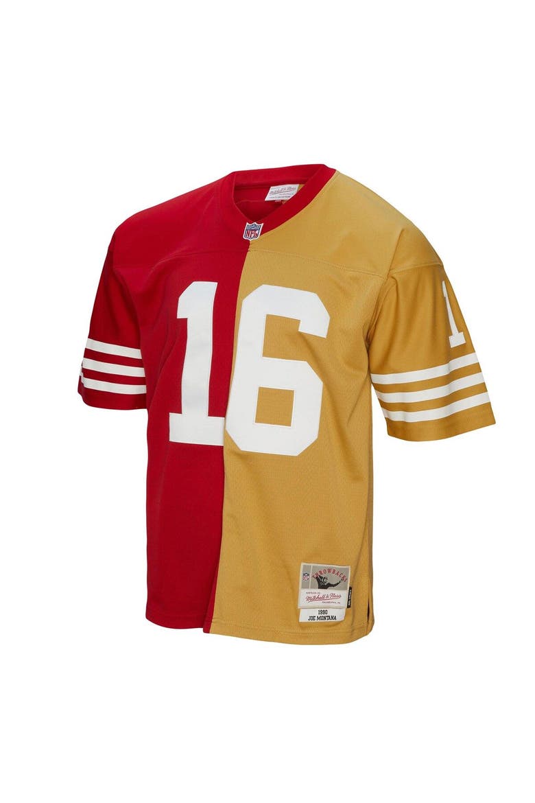 Men's Mitchell & Ness Joe Montana Scarlet/Gold San Francisco 49ers 1990 Split Legacy Replica Jersey, Alternate, color, Scarlet
