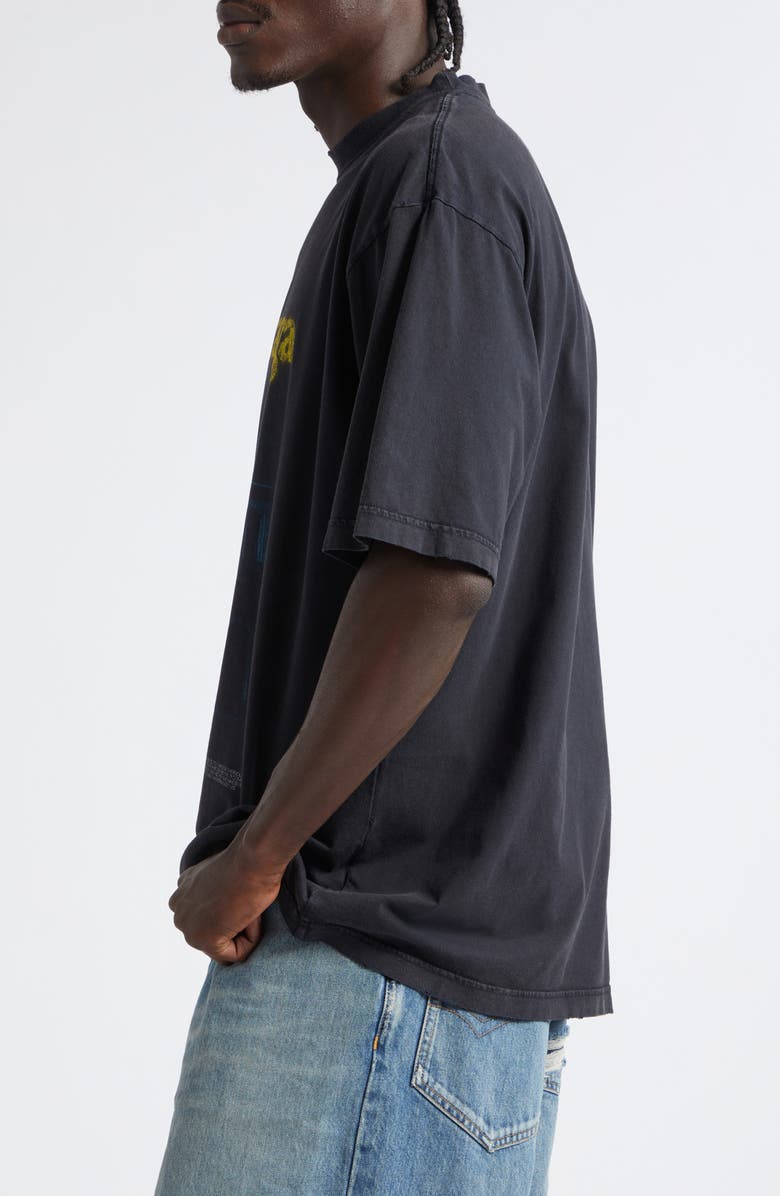 Balenciaga Medium Fit Distressed The Address Graphic T-Shirt, Alternate, color, Faded Washed Black
