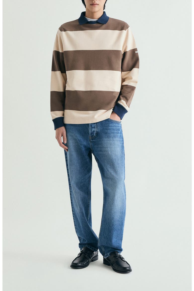 Contrasting Neck Striped Sweatshirt, Alternate, color, Brown
