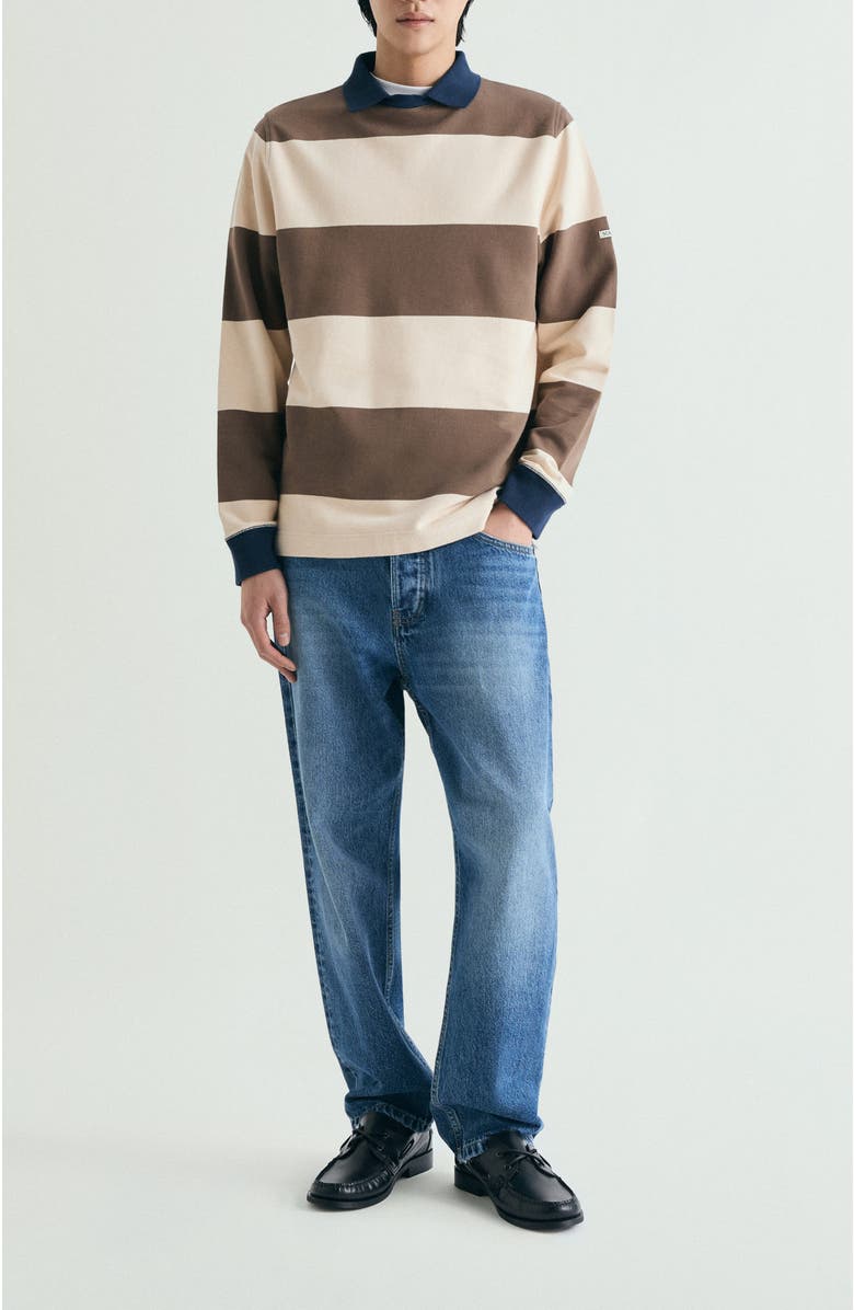 Scalpers Contrasting Neck Striped Sweatshirt, Alternate, color, Brown