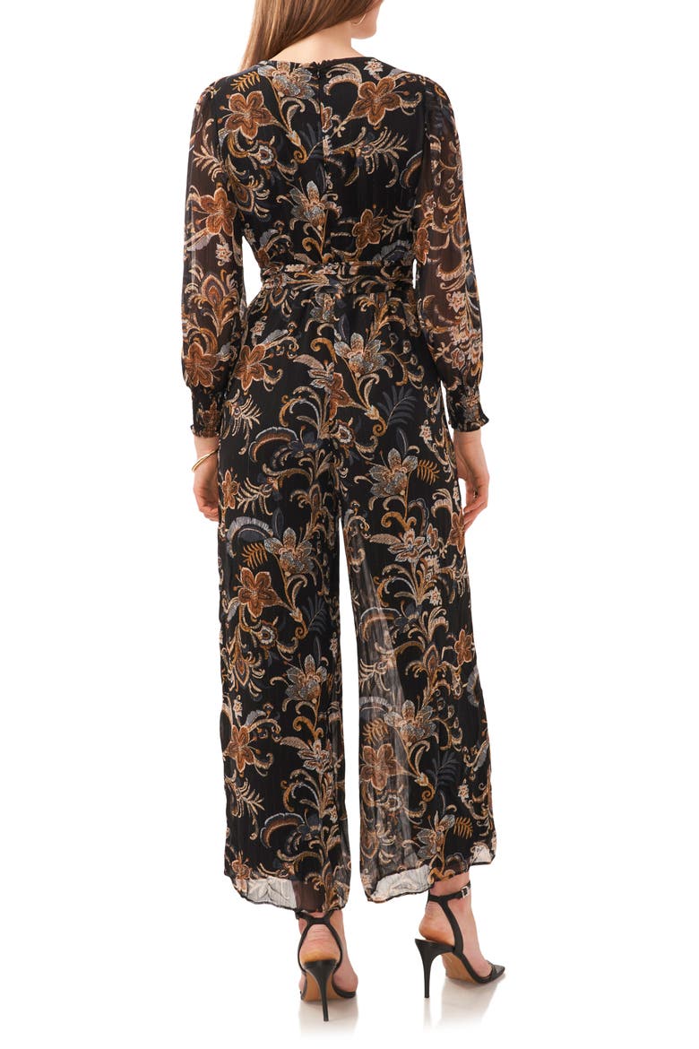 Paisley Long Sleeve Chiffon Jumpsuit, Alternate, color, RICH BLACK