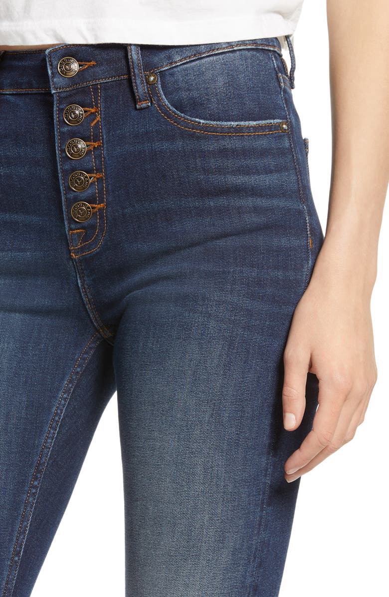 A V DENIM Ace Ripped High Waist Button Front Skinny Jeans, Alternate, color, 