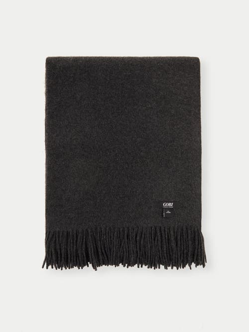 Gobi Mongolian Cashmere Large Blanket With Fringe In Charcoal