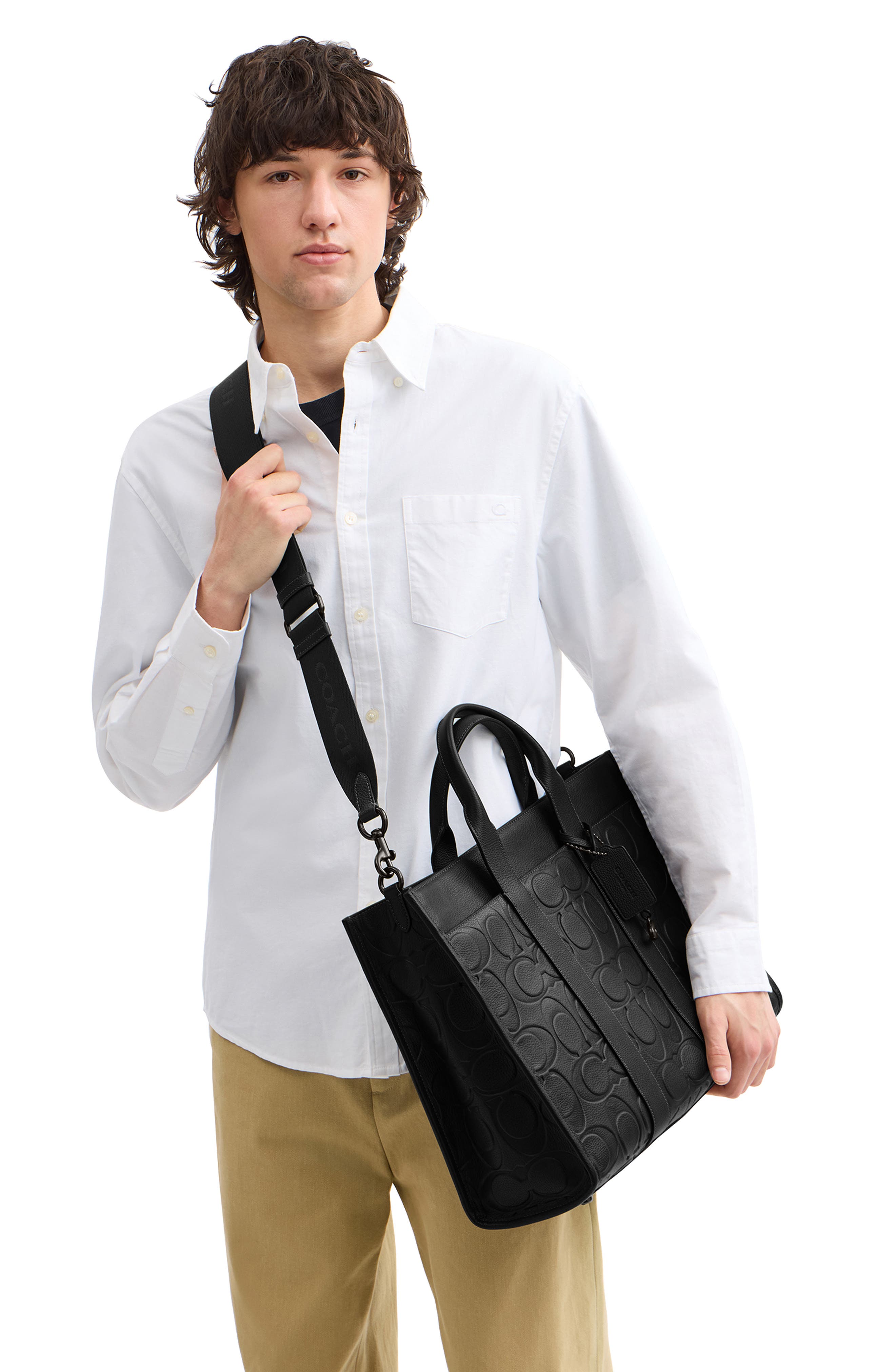 COACH Wesley Maxi Signature Embossed Leather Tote, Alternate, color, 