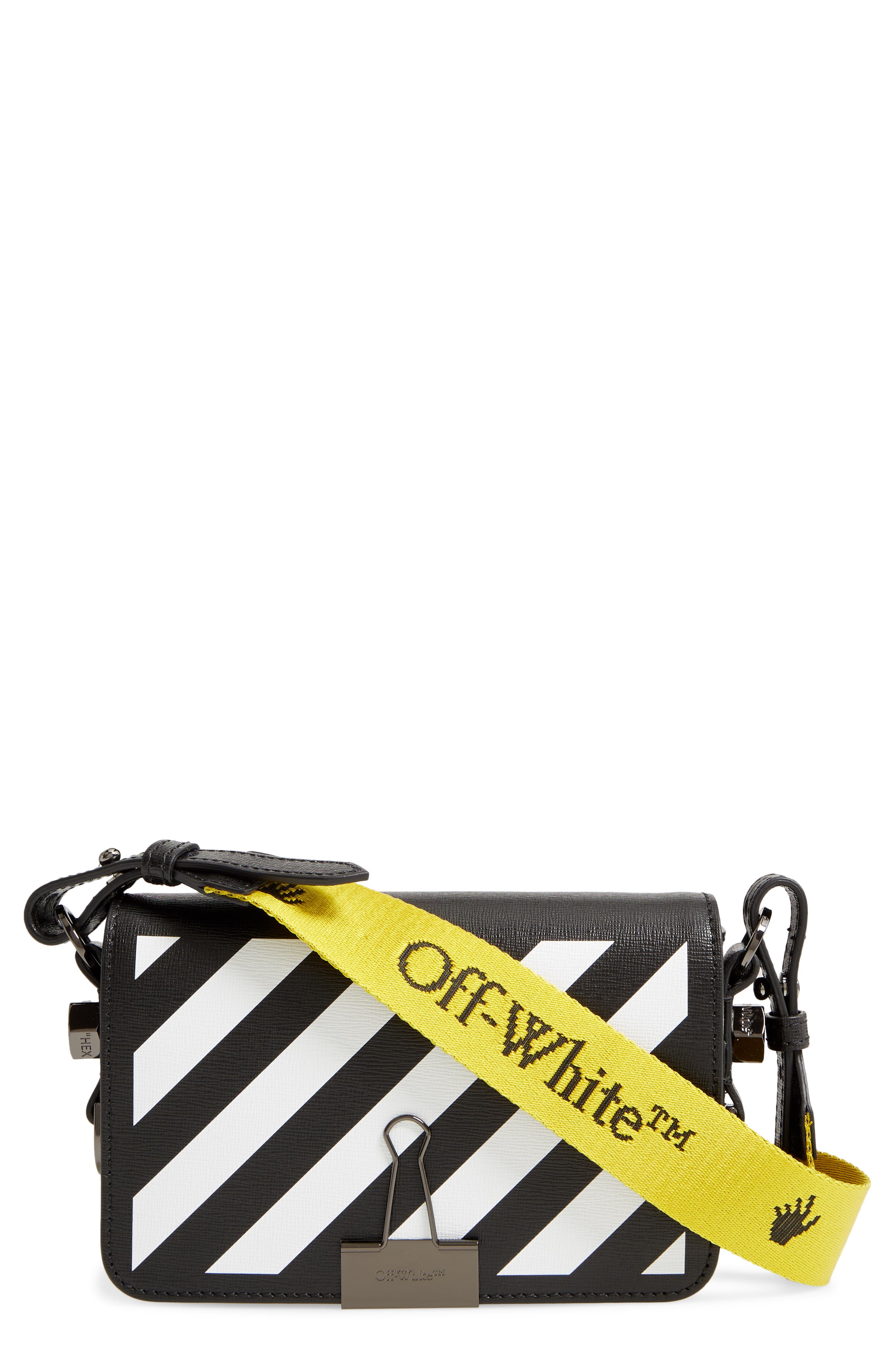Off-White Mini Binder Clip Diagonal Stripe Leather Crossbody Bag, Main, color, 