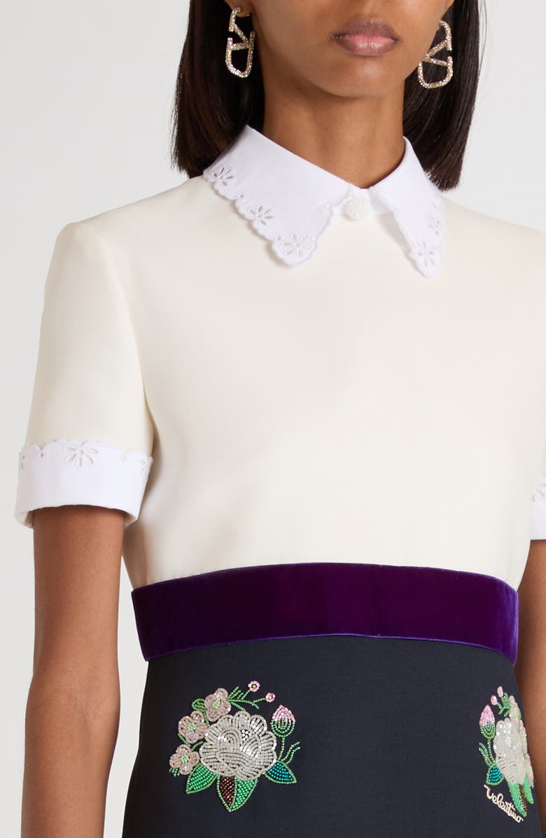 Valentino Garavani Floral Beaded Mixed Media Dress, Alternate, color, Ivory/ Blue