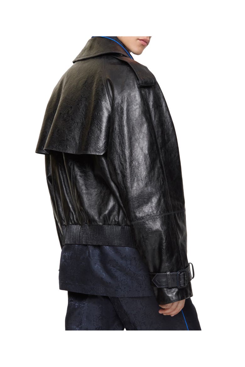 Cropped Embossed Leather Trench Jacket, Alternate, color, Silhouette black