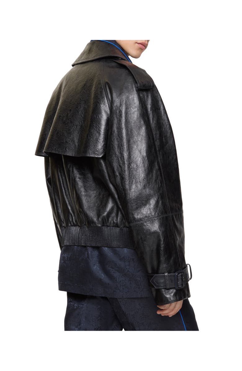 Burberry Cropped Embossed Leather Trench Jacket, Alternate, color, Silhouette Black