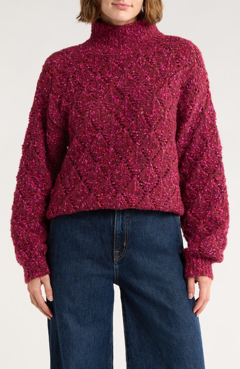 Melrose and Market Fiesta Mock Neck Sweater, Main, color, Red Grape Multi