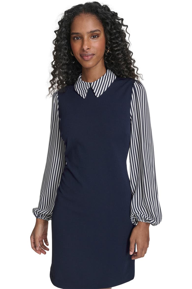Striped Collar and Sleeve Shift Dress, Alternate, color, SKY CAPT/I