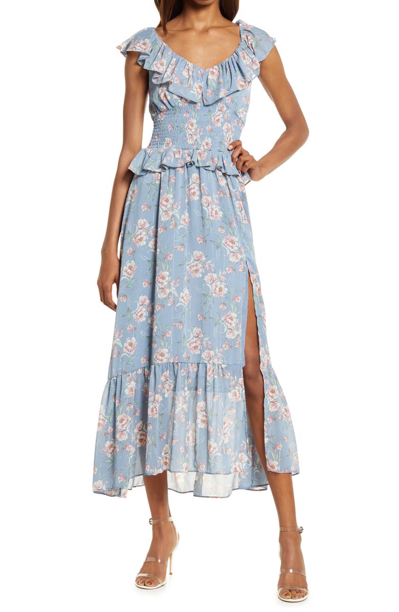 FLORET STUDIOS Luna Floral Smocked Midi Dress, Main, color,