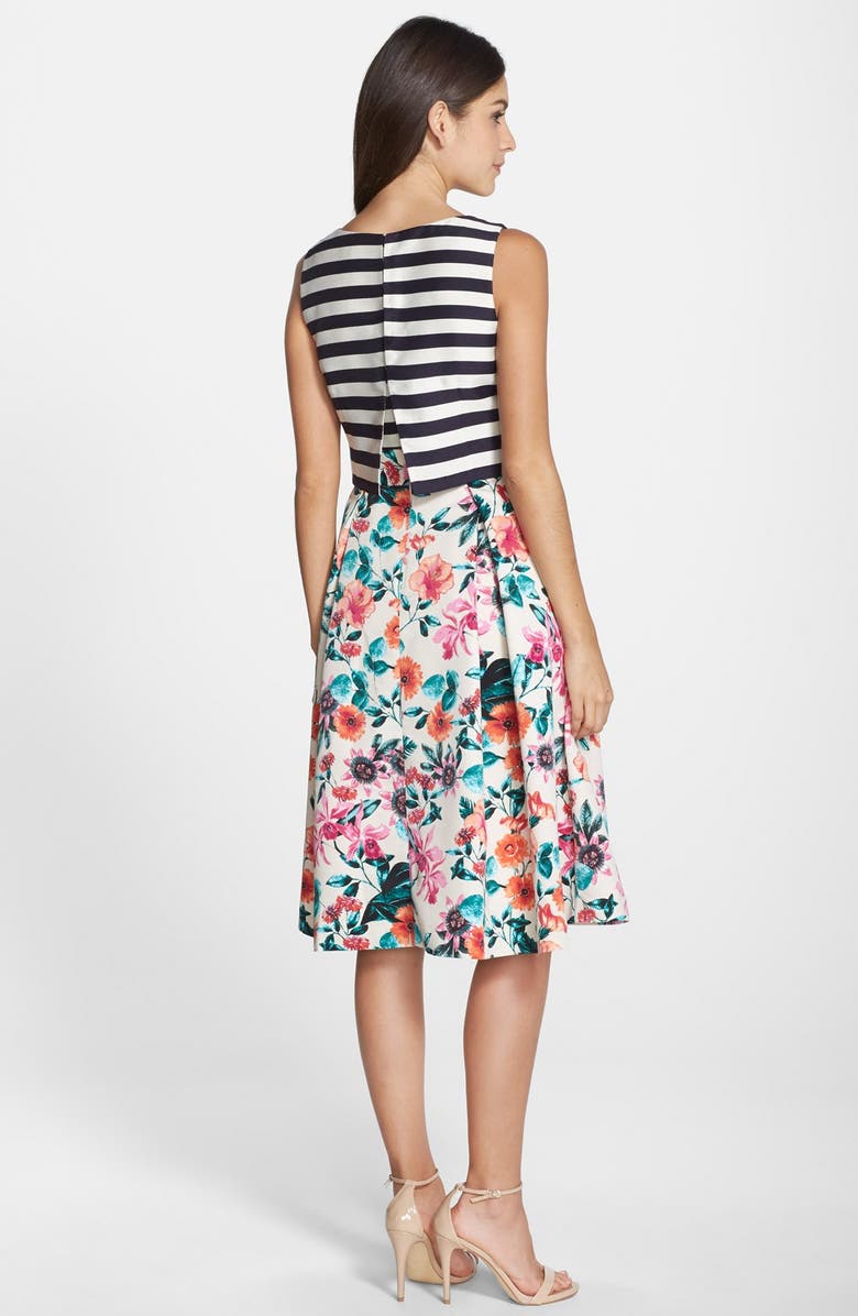 Eliza J Mixed Print Popover Dress, Alternate, color, 