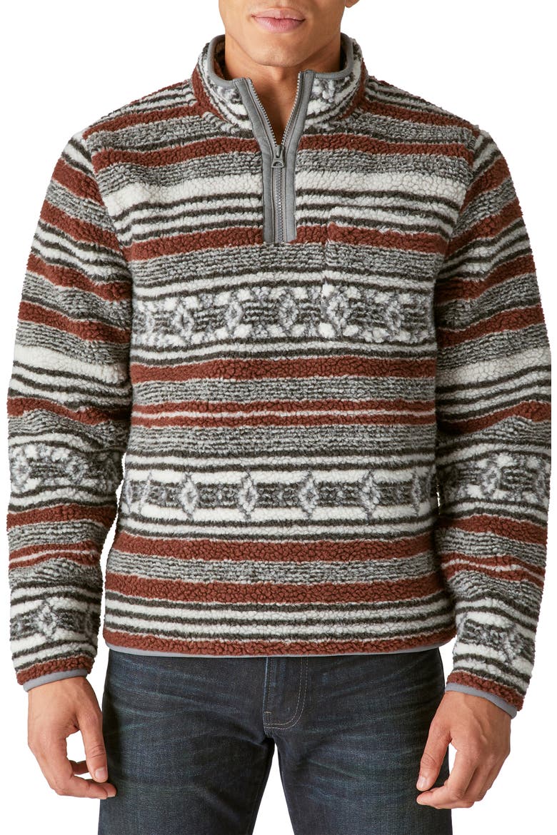 Southwestern Print High Pile Fleece Utility Mock Neck Sweatshirt, Main, color, BROWN MULTI