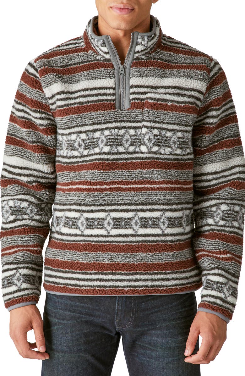 Lucky Brand Southwestern Print High Pile Fleece Utility Mock Neck Sweatshirt, Main, color, 
