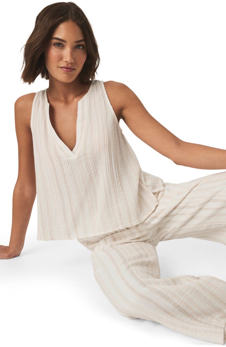 Splendid Lara Stripe Cotton Gauze Tank, Alternate, color, Fawn Multi Stp