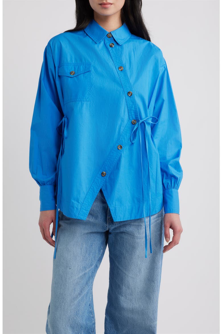 Lux Asymmetrical Organic Cotton Shirt, Main, color, BLUE