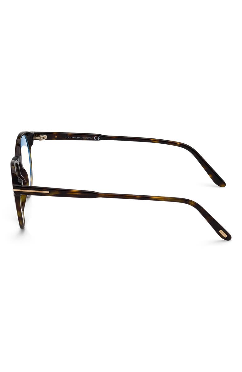 TOM FORD 49mm Round Blue Light Blocking Glasses, Alternate, color, Havana / Blue Block