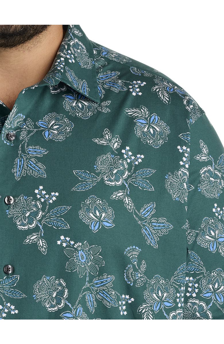Synrgy by DXL Big & Tall Rolled-Sleeve Floral Print Sport Shirt, Alternate, color, Green