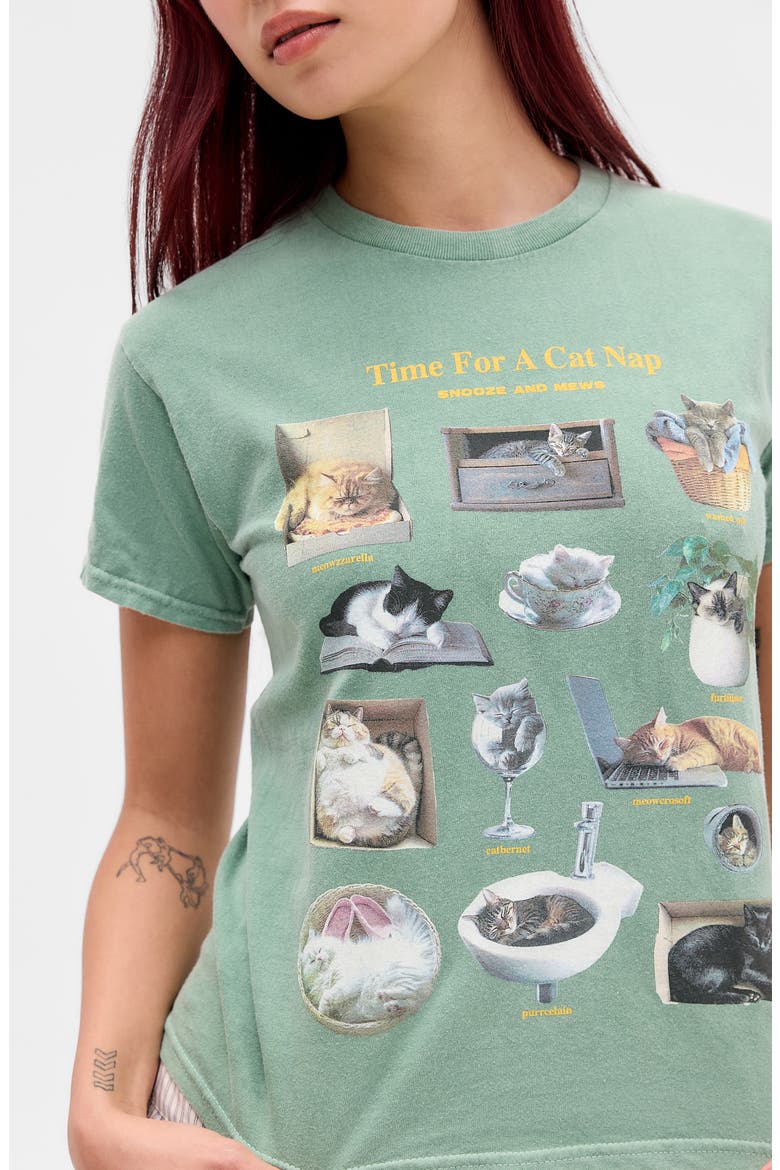 Cat Nap Relaxed Graphic T-Shirt, Alternate, color, GREEN