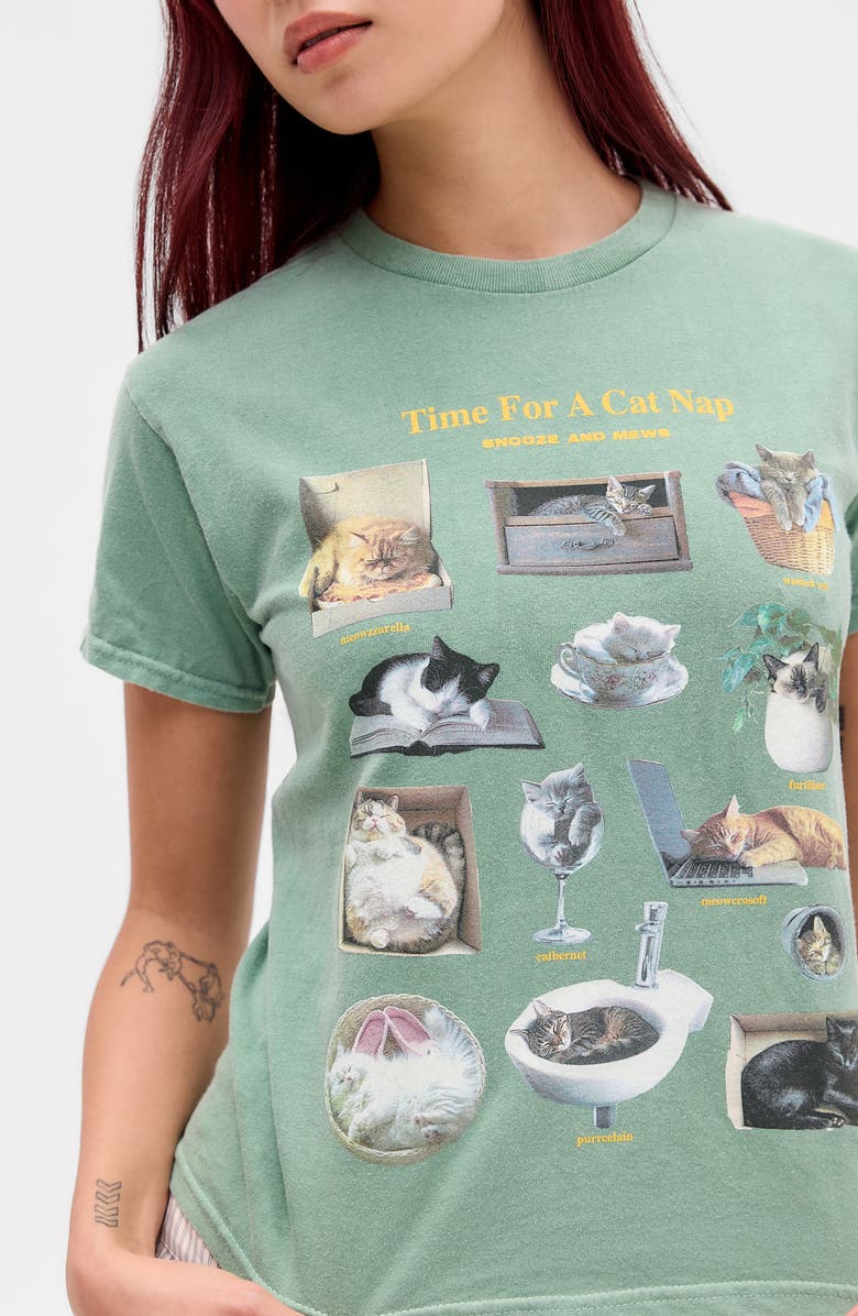 BDG Urban Outfitters Cat Nap Relaxed Graphic T-Shirt, Alternate, color, Green