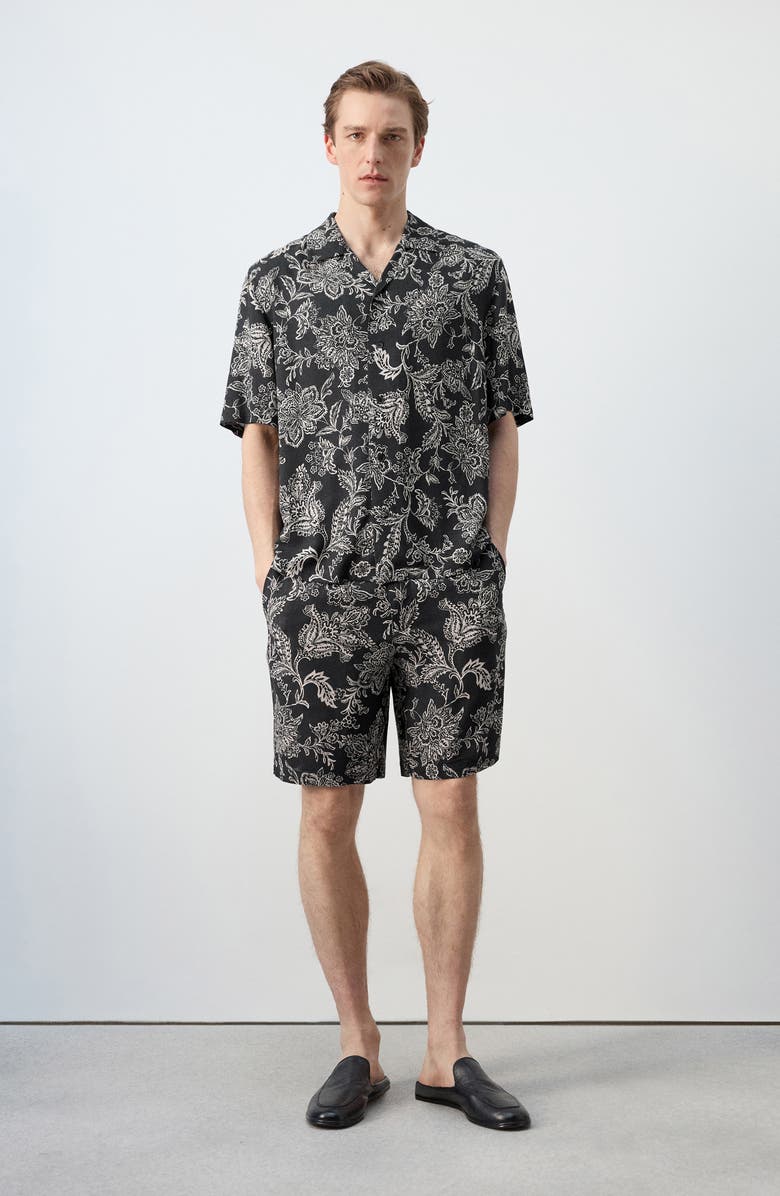 MANGO Slim Fit Print Bermuda Shorts, Alternate, color, Black