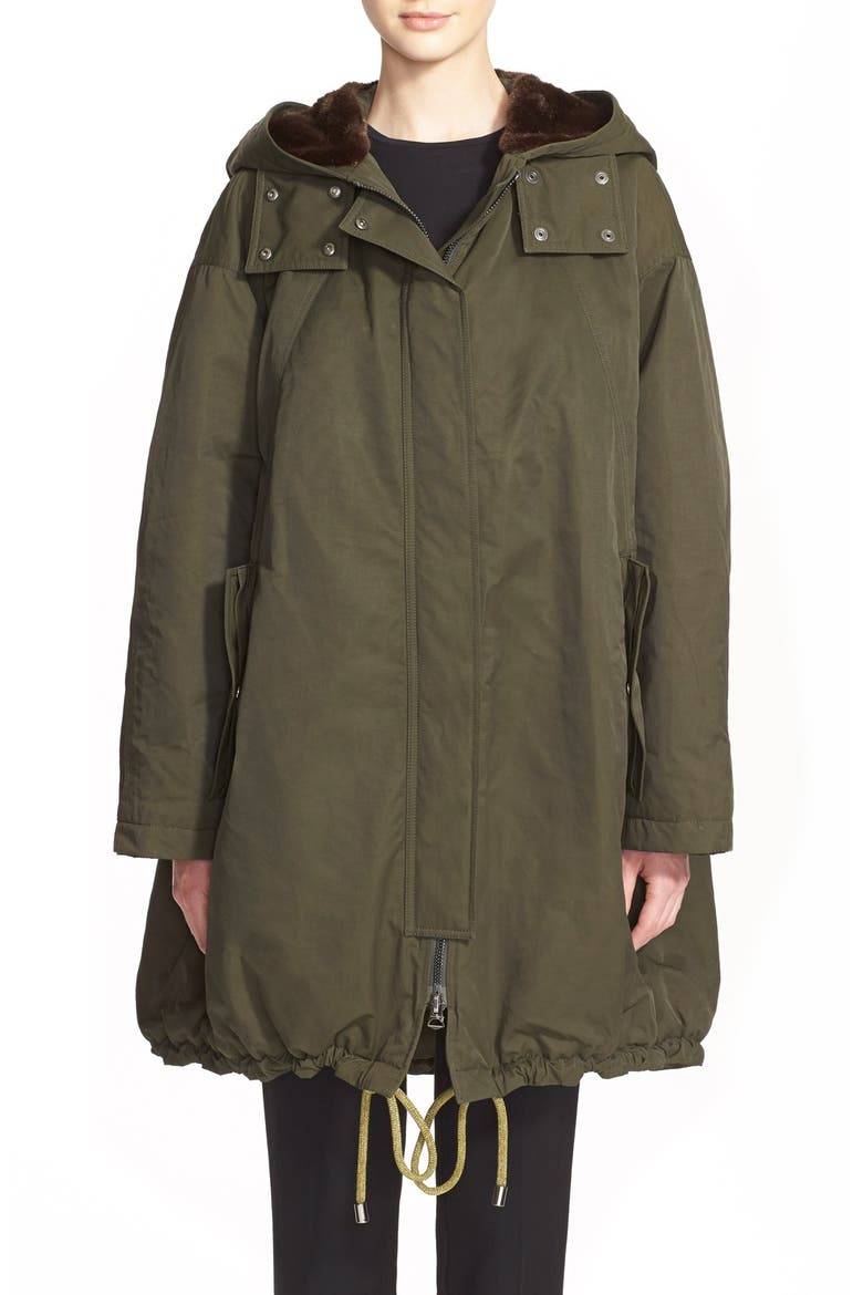 'Amory' A-Line Hooded Parka, Main, color, DARK GREEN