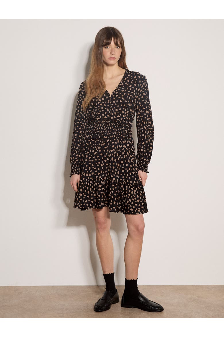 Irregular Spot Ruffle Neck Dress, Alternate, color, Black