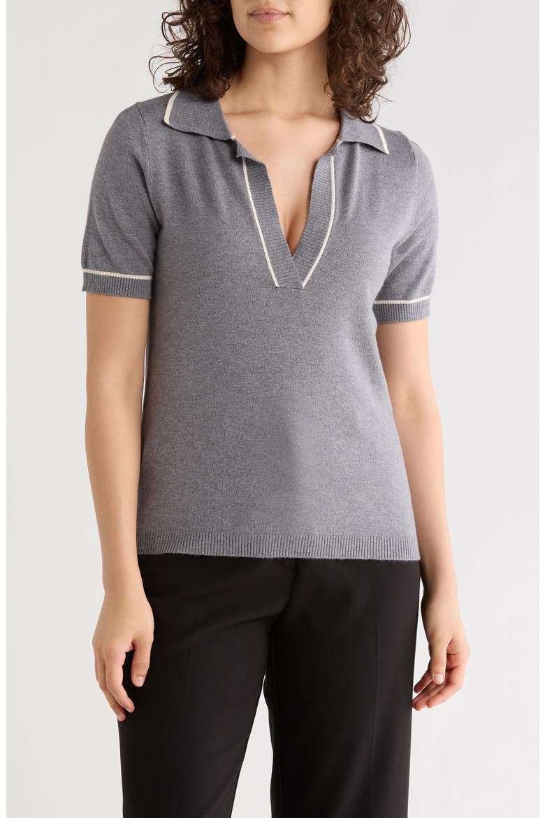 Johnny Collar Polo Sweater, Main, color, HEATHER CHARCOAL/ IVORY