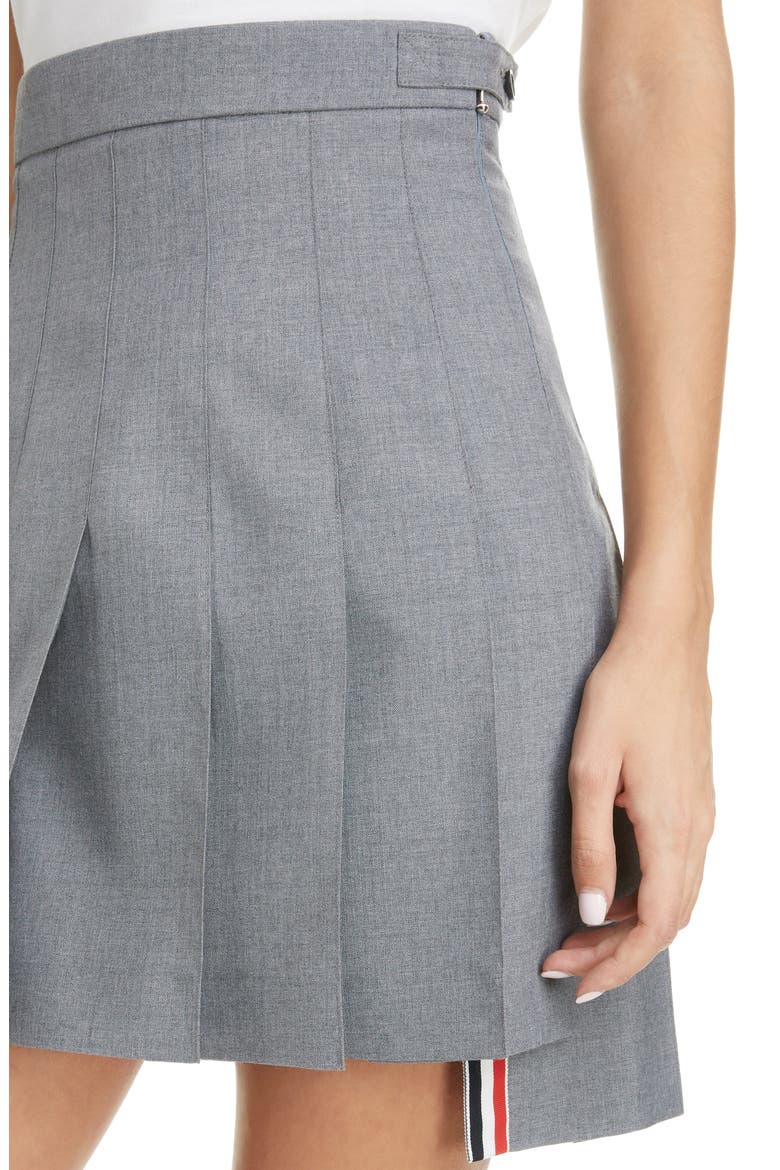 Step Hem Pleated Wool Blend Miniskirt, Alternate, color, MED GREY
