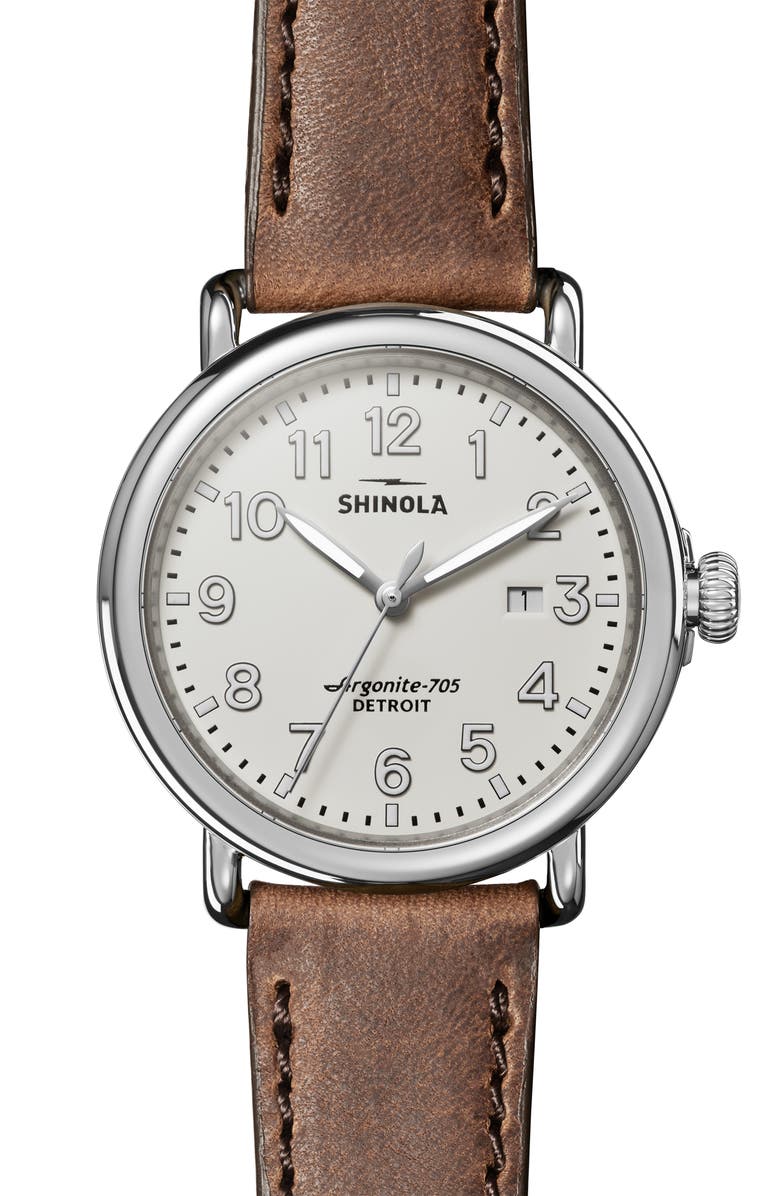 Shinola The Runwell Leather Strap Watch, 41mm, Main, color, 