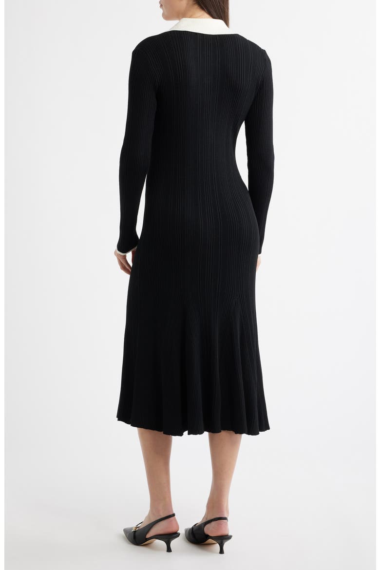 Long Sleeve Rib Polo Sweater Dress, Alternate, color, BLACK IVORY