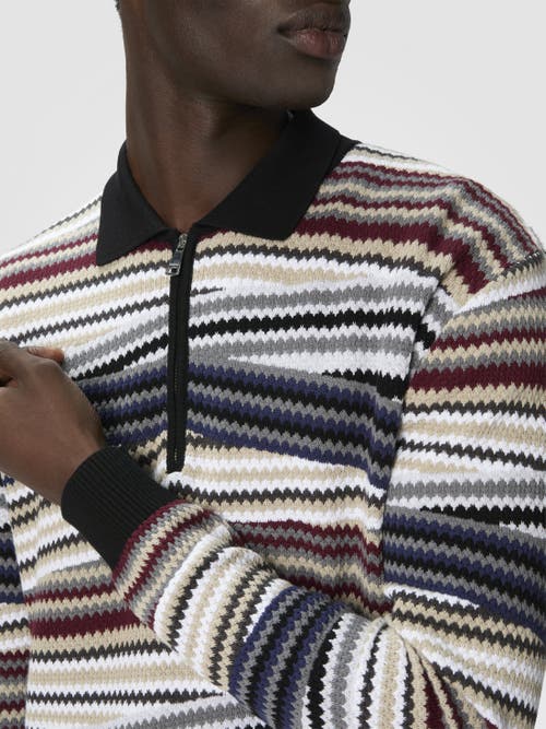 Missoni Long Sleeve Polo With Zip And Striped Zigzag Pattern In Multi