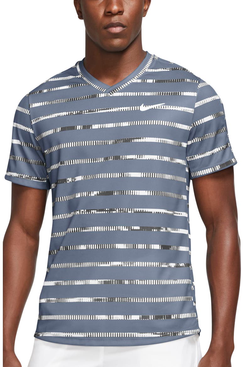 NikeCourt Dri-FIT Victory Stripe Shirt, Main, color, ASHEN SLATE/ WHITE