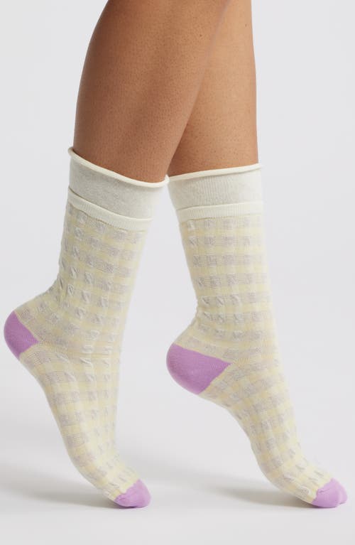 Casa Clara Maya Cotton Blend Crew Socks In Yellow Gingham