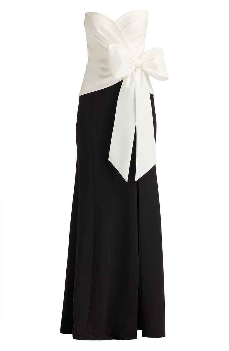 Tadashi Shoji Strapless Stretch Crepe Gown, Alternate, color, White/ Black