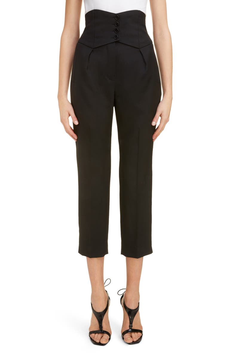 Saint Laurent High Waist Wool Crop Pants, Main, color, 