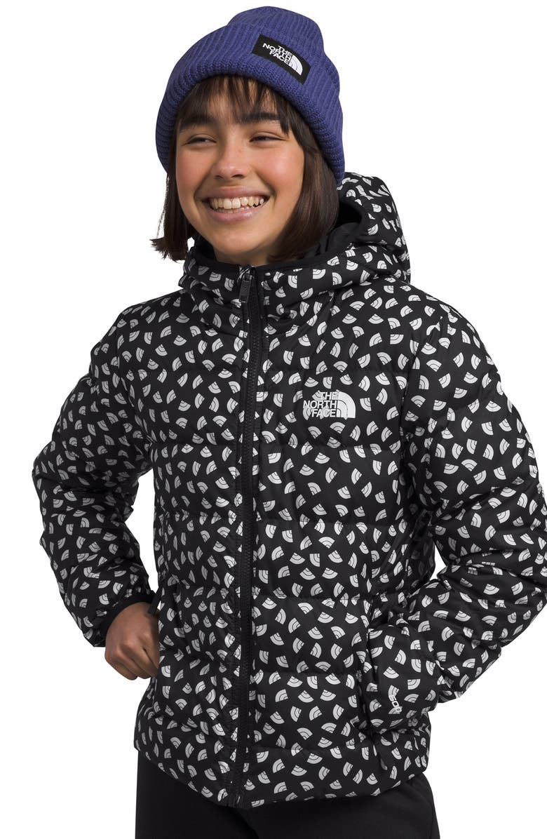 The North Face Kids' Reversible Hooded 600-Fill Power Down Jacket, Main, color, Tnf Black/ Tnf Mini Toss Print