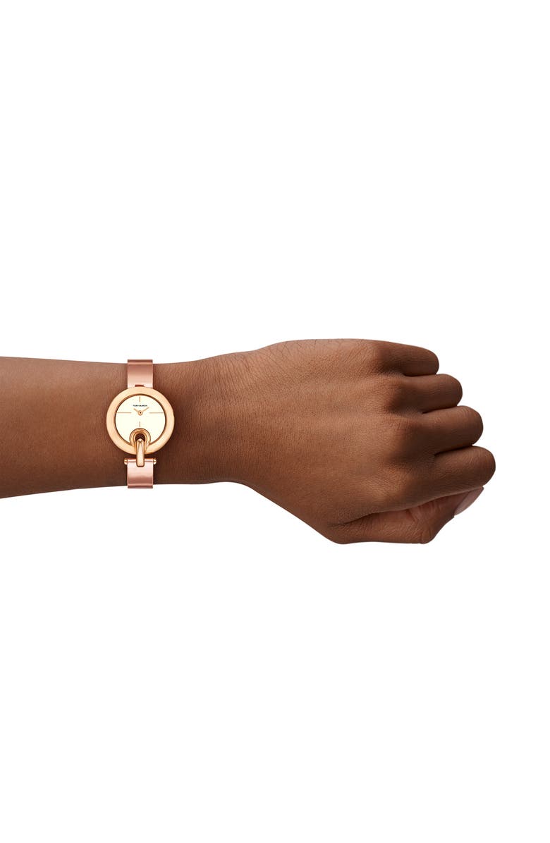 Tory Burch The Small Pierced Leather Strap Watch, 30mm, Alternate, color, Rose Gold