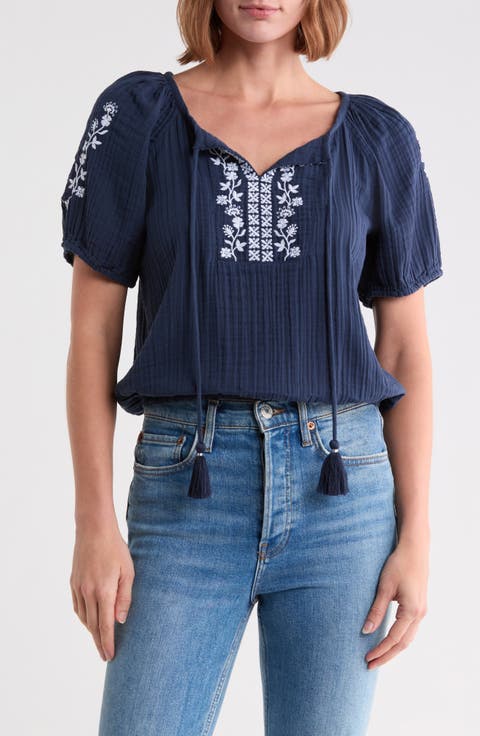 Embroidered Cotton Gauze Top