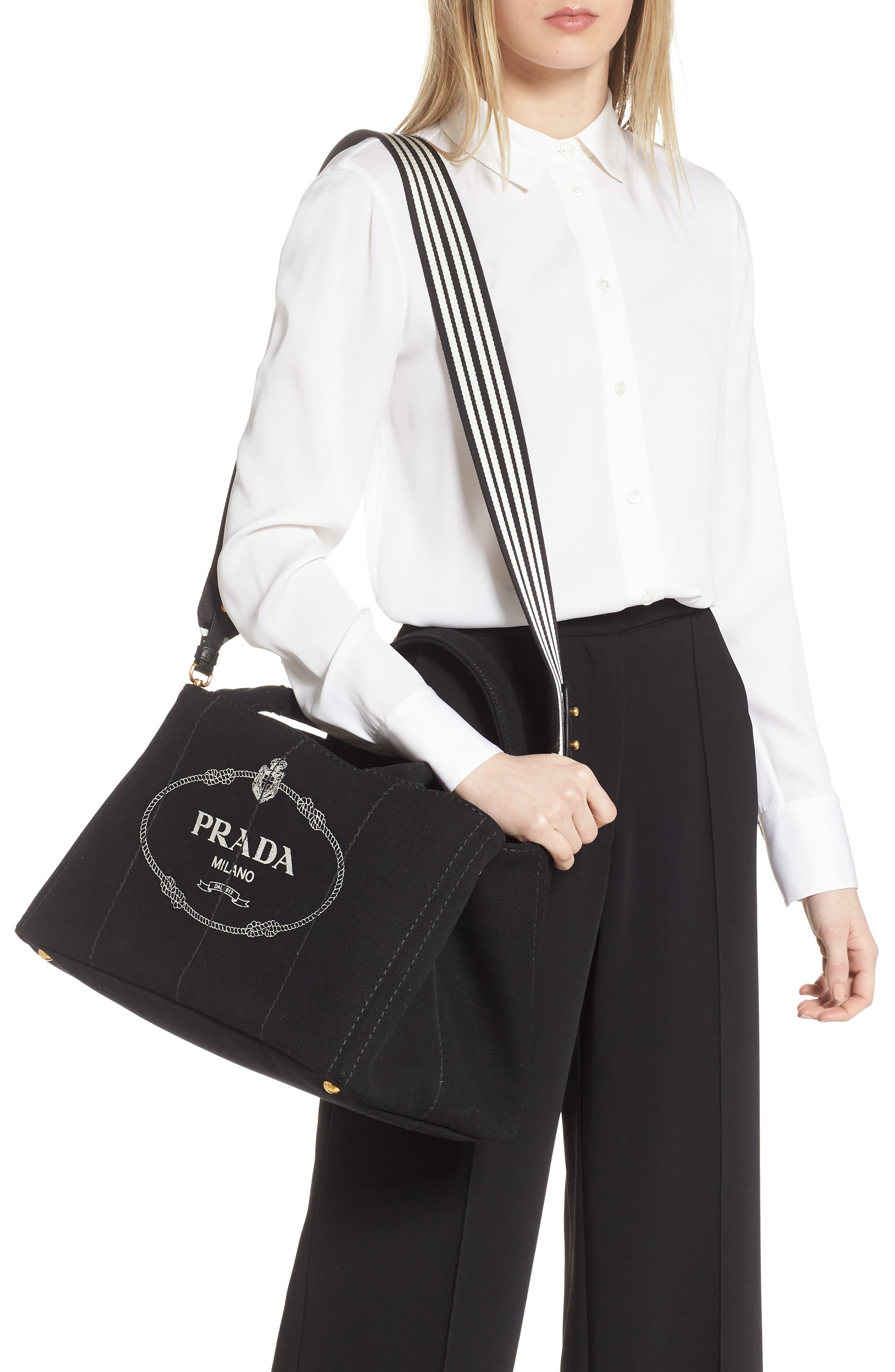 Medium Canapa Canvas Tote, Alternate, color, BLACK/ TALCO