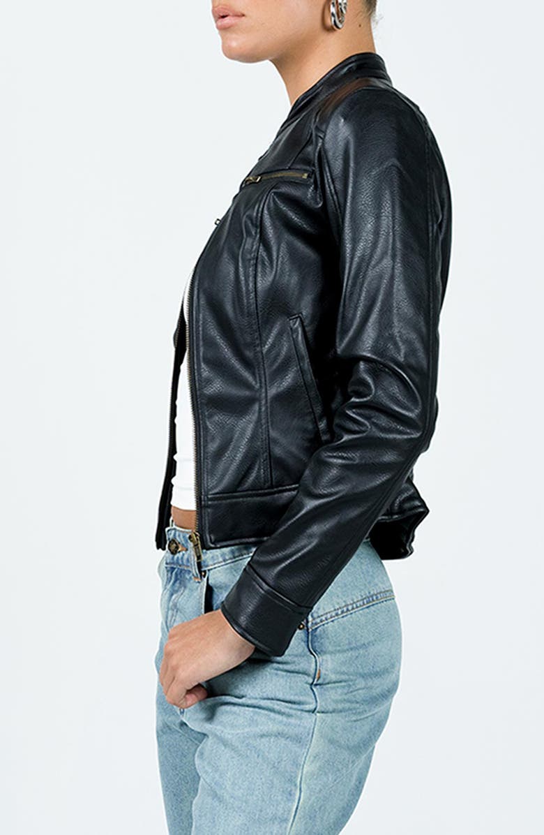 Princess Polly Pottsville Faux Leather Moto Jacket, Alternate, color, Black