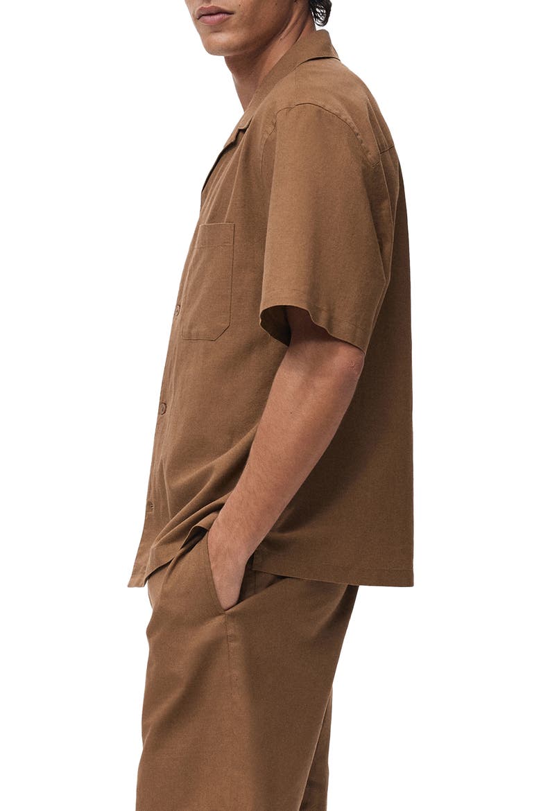 Oversize Cotton & Linen Camp Shirt, Alternate, color, TOBACCO BROWN