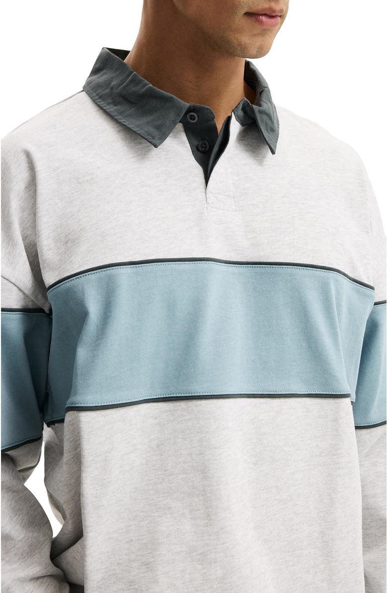 Cotton On Cropped Fit Rugby Polo, Alternate, color, White Marle Blue Panel