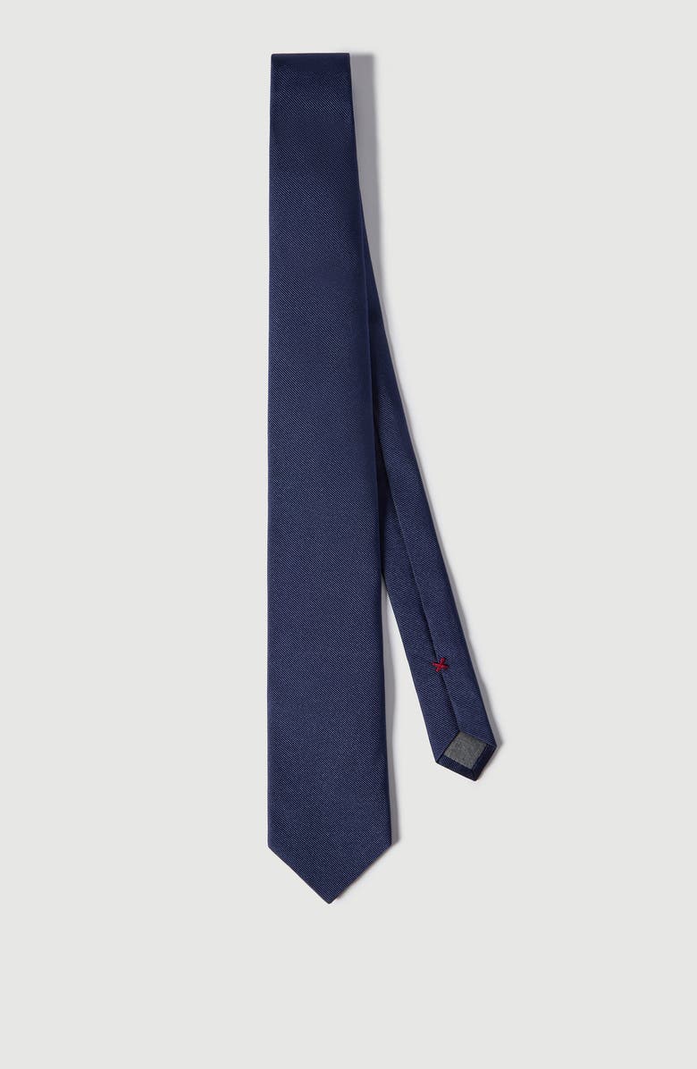 Brunello Cucinelli Textured silk twill tie, Alternate, color, Blue